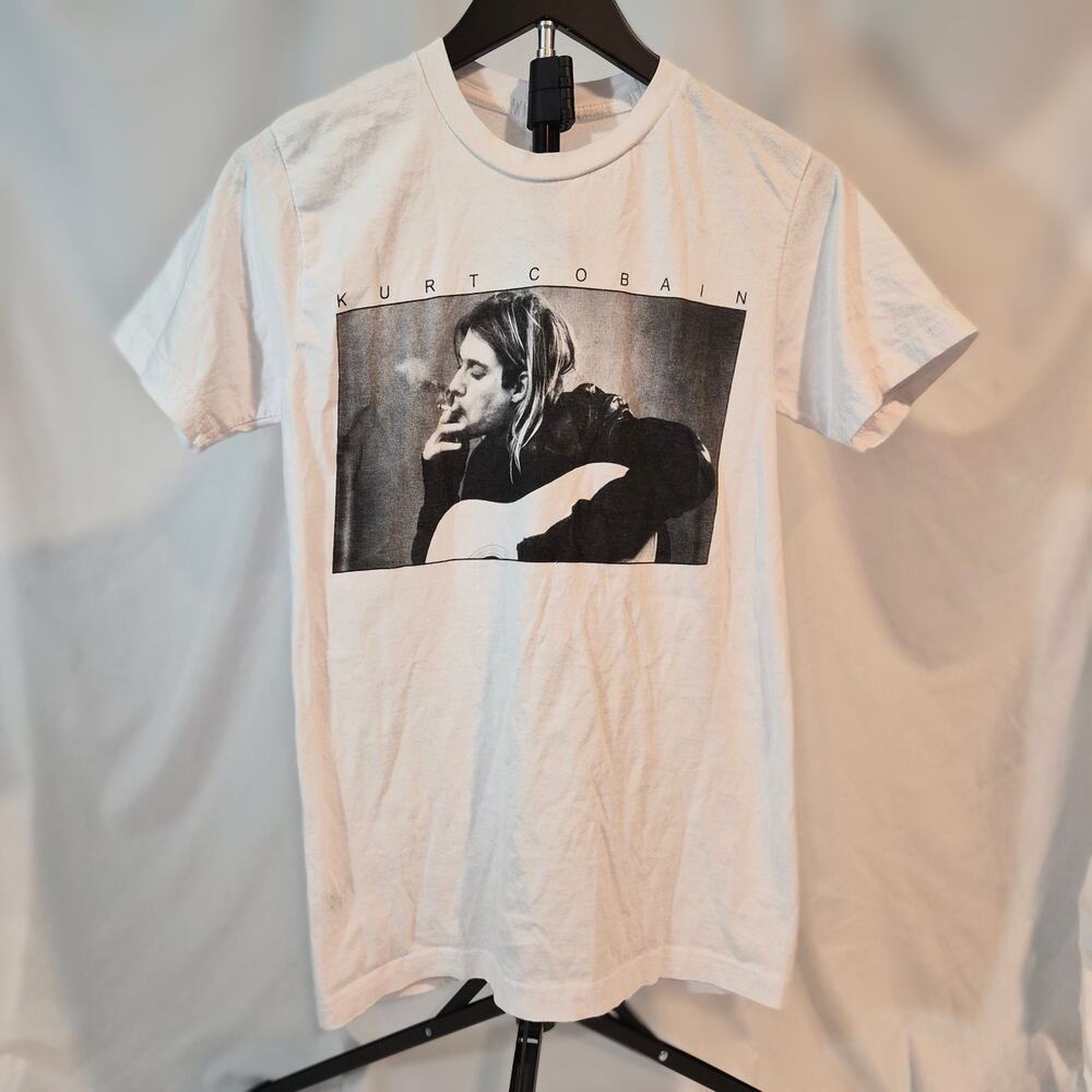 Kurt Cobain Nirvana Graphic T-Shirt Small White Grunge Indie Sleaze Rock Band